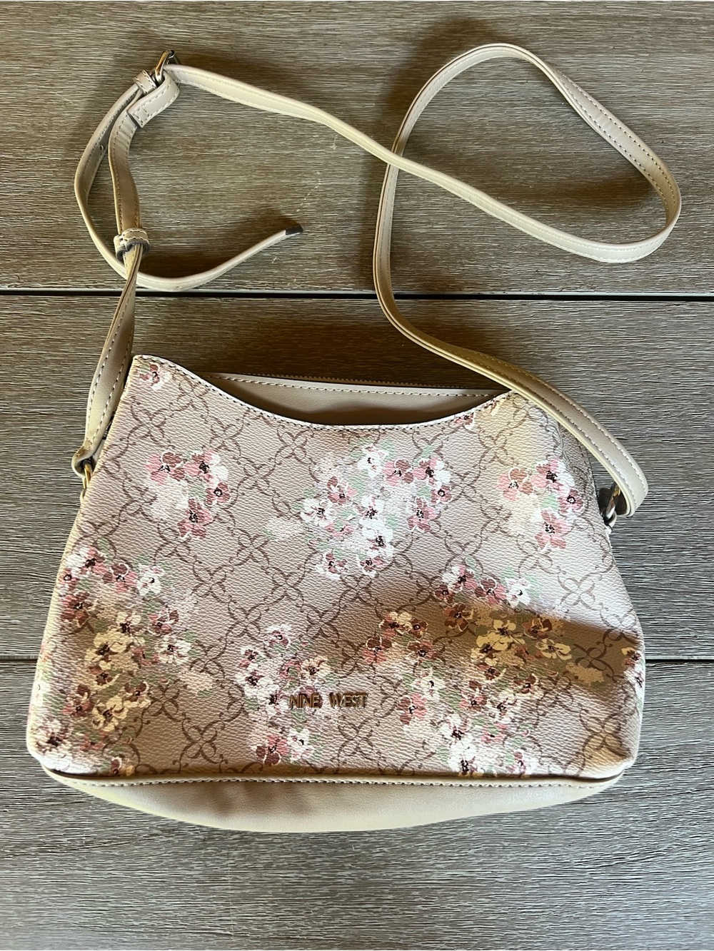 Nine West Cream and Pink Floral Crossbody Bag